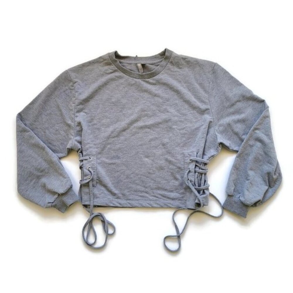 CLEARANCE asos Cropped Sweatshirt 8 Grey Lace up Sides Casual Athleisure Comfy